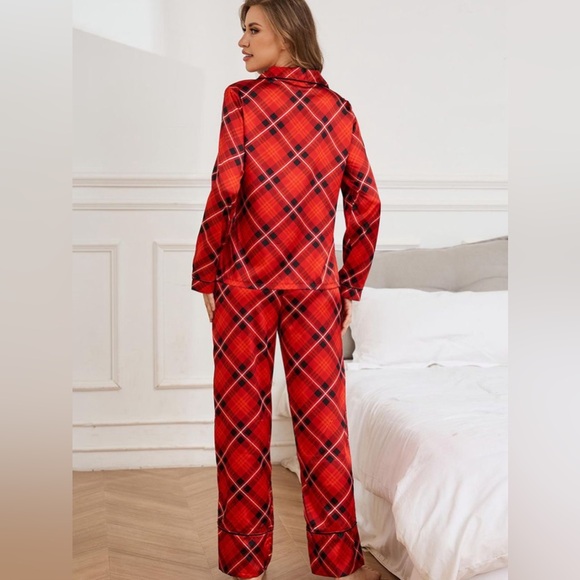 Plaid Button Up Long Sleeve Top and Pants Lounge Set - Picture 3 of 5